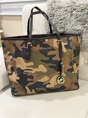 Michael Kors Camouflage Tote in Green and Brown